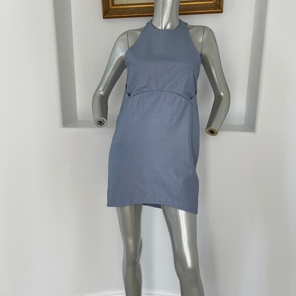 Porter Grey  Perforated Cocoon Hydrangea Leather Mini Blue Dress Size 0 NWT - Picture 3 of 10